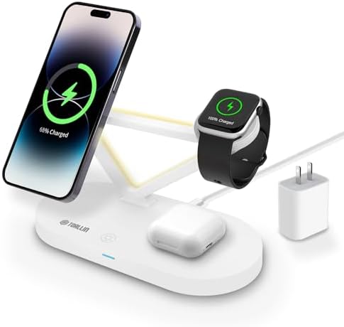 TOALLIN 5-in-1 Magnetic Wireless Charging Station with Night Light – Ultimate Fast Charging Dock for i Phone 12, 13, 14, 15 Pro Max, Air Pods & Apple Watch Series – Streamlined Design for Home & Office Use, Enhanced Compatibility & Convenience