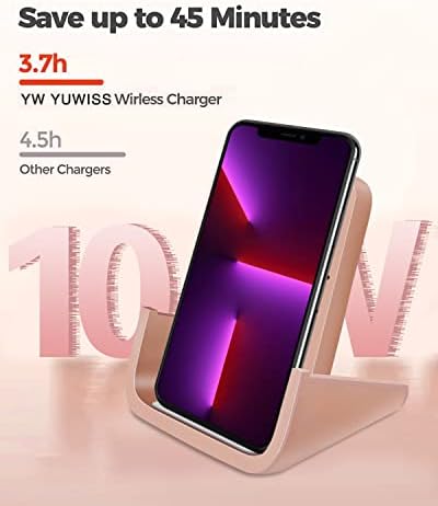 YUWISS Elegant Rose Gold Wireless Charging Stand – Fast 10 W/7.5 W/5 W Cordless Charger for i Phone 14/13/12/11 Pro Max & Samsung Galaxy S22/S21/S9/S8 – Stylish Design with Advanced Safety Features for Effortless Charging Experience