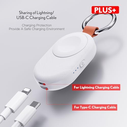 Compact PZOZ Wireless Travel Charger for Apple Watch – 1200 m Ah Fast Charging Power Bank with Keychain Design, Compatible with Series Ultra, 10, 9, 8, 7, 6, 5, 4, 3, 2, SE – Essential Portable Power Solution for On-the-Go Professionals and Fitness Enthusiasts in Sleek White Finish