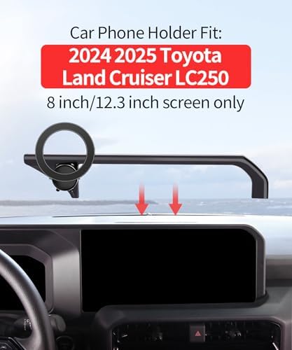 Custom Toyota Land Cruiser LC250 2024/2025 Phone Holder – 360° Rotatable Mag Safe-Compatible Cell Phone Mount for 8/12.3-Inch Screens – Secure Clip Design for Safe Driving and Optimal Navigation