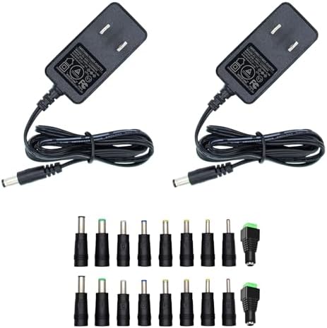 Universal 12 V 12 W AC/DC Power Supply Adapter with 5 FT Cord – Versatile Power Solution Featuring 9 Interchangeable Jacks for Seamless Connectivity – Perfect for LED Strip Lights, Bluetooth Speakers, GPS Devices, Webcams, and Routers – Reliable and Efficient Performance for Home and Office Use