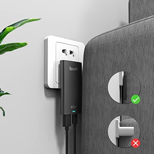 BUDI PD3.0 65 W Ga N USB-C Foldable Travel Charger – Ultra-Thin Wall Adapter for Mac Book, Microsoft Surface Go, i Phone, i Pad – Fast Charging with Safety Features for On-the-Go Power Solutions