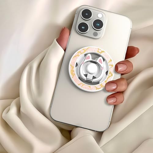 Adorable Cartoon Cat Magnetic Phone Ring Holder for i Phone 12-16 Series – Adjustable Stand & Removable Snap for Effortless Hands-Free Use – Enhanced Wireless Charging Capability & Secure Grip, Perfect for On-The-Go Fun