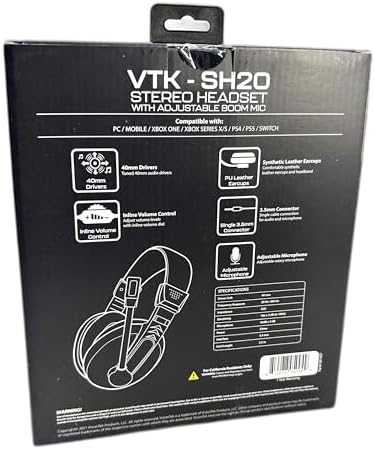Vision Tek VTK-SH20 Premium Stereo Headset with Adjustable Boom Microphone – Wired Over-the-Head Binaural Earphones for Superior Sound Clarity – 3.5 mm Mini-Phone Connectivity – Ergonomic Design and 7.22 ft Cable for Enhanced Comfort and Flexibility – Ideal for Gaming, Remote Work, and Music Enjoyment – 32 Ohm Impedance with Wide Frequency Response of 20 Hz to 20 k Hz for Deep Bass and Crisp Highs – Durable and Easy to Maintain, Perfect for Extended Use
