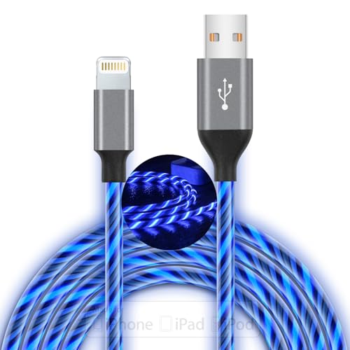 Vibrant LED Lightning Charging Cable for i Phone – MFi Certified 6 FT Fast Charge USB Cord with Dynamic RGB Light-Up Feature for Enhanced Compatibility and Performance with i Phone 14, 13, 12, 11 Pro Max, XR, X, SE, 8 Plus, i Pad, and i Pod – Durable and Stylish Tech Accessory for Home and On-the-Go Charging