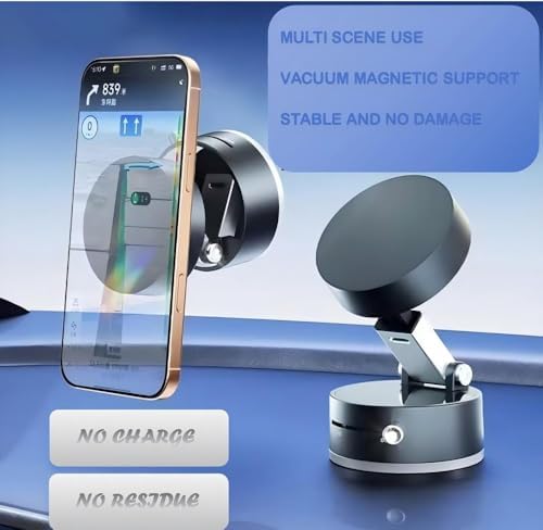 Foldable Vacuum Magnetic car Phone Holder, Double-Sided Swivel Stand 360° Rotatable Suction Phone Mount, fit for All Phone Models & Cars & Domestic use, Hands-Free Portable Phone Holder (Black) – Enhanced Compatibility and Speed