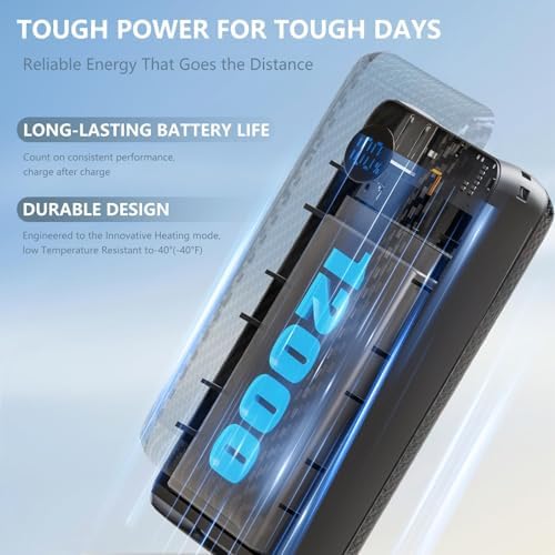 12000 m Ah Heated Vest Battery Pack – Versatile Power Bank for Heated Apparel with DC/USB/Type-C Outputs and LED Indicator – Ultimate Compatibility for Jackets, Pants, and Blankets – Stay Warm and Charged Anywhere
