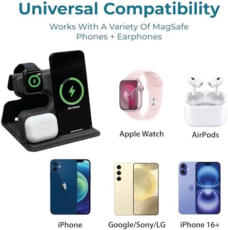 BLACK+DECKER 3-in-1 Wireless Charging Station for Apple Devices – Foldable Travel Charger Compatible with i Phone 16/15/14/13 Pro Max, Apple Watch, and Air Pods – Fast Charging, Enhanced Compatibility, Ideal for On-the-Go Users