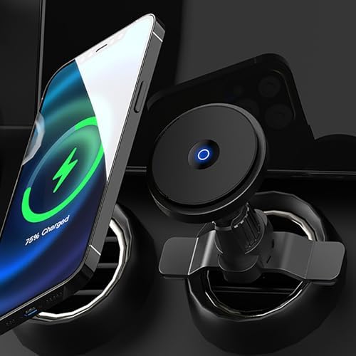 Magsafe Car Charger Mount，【Equipped with Round Air Vent Stabilizer】 Car Vent Phone Holder ，Magnetic Car Wireless Charger for iPhone 16 Pro Max/16/15/14/13/12，Black – Enhanced Compatibility and Speed