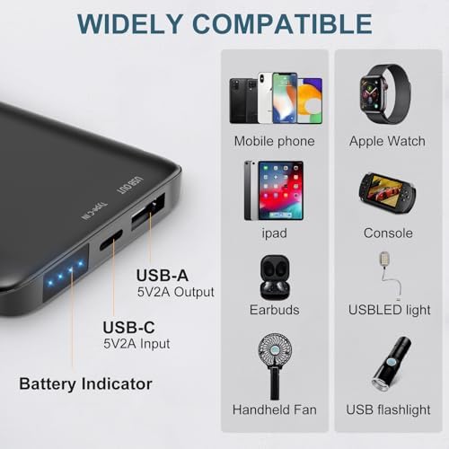 KOVNLO 10,000 m Ah Ultra-Thin Battery Pack for Heated Vests – High-Speed USB-C Power Bank for Heated Apparel, i Phone & Android Devices – Lightweight & Durable Portable Charger for All Your Cold Weather Needs