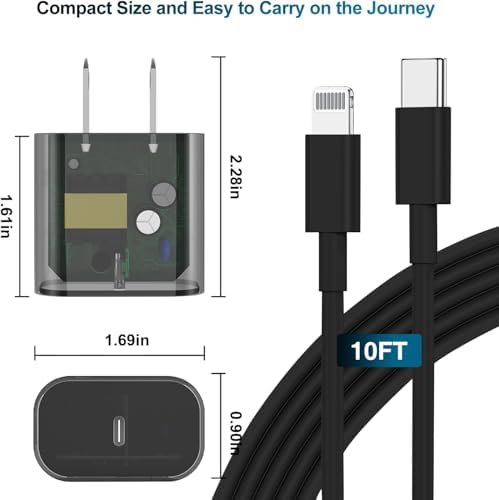 Ultra-Fast 20 W USB-C Charger with 6-Foot Lightning Cable – Convenient 3-Pack for i Phone 14/13 Pro, Ideal for Home and Travel – Superior Durability and Extended Reach for Effortless Charging Anytime