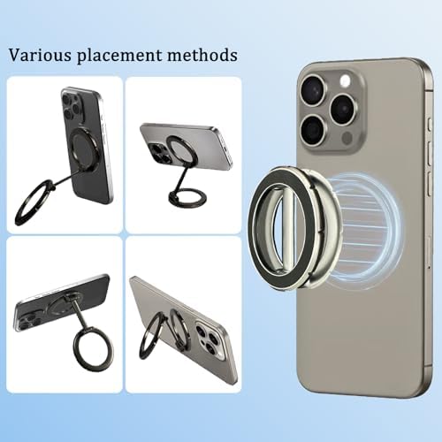 Maximize Your Mobile Efficiency with the Magsafe Double-Ring Magnetic Phone Holder Grip – Universal Compatibility for i Phone, i Pad, and Kindle, Ideal for Car, Gym, Kitchen, and Office Use, Complete with Silicone Storage Bag and Four Versatile Metal Rings – Durable Black Finish for Everyday Convenience