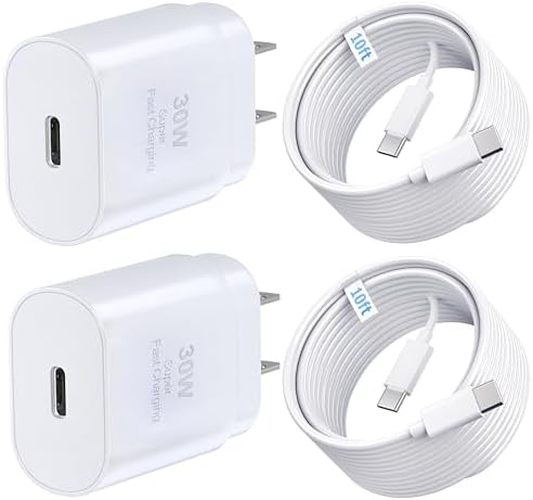 30 W Ultra-Fast USB-C Dual Pack Charger for i Phone 15 & 16 – Includes 6.6 ft & 10 ft Cables – Versatile Compatibility with i Pad Pro and Galaxy S Series – Perfect for Active Lifestyles and Quick Power Solutions