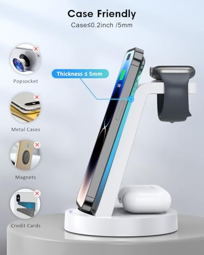 All-in-One 3-in-1 Wireless Charging Station for Apple Devices – Fast Charger Dock for i Phone 11-16 Pro Max, Apple Watch & Air Pods – Sleek, Compact Design with Enhanced Compatibility and Speed for Effortless Power Management