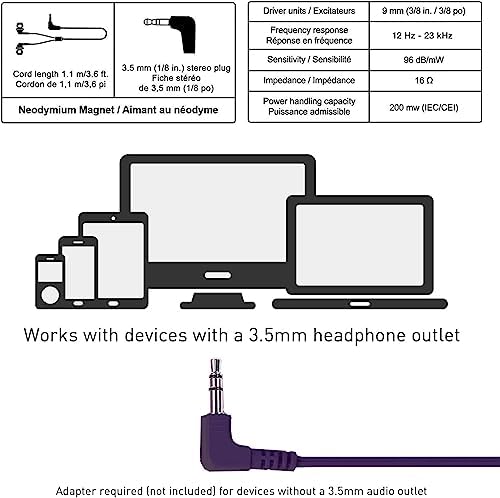 Panasonic Ergo Fit Wired Earbuds with Microphone – Superior Sound Quality with Ergonomic Comfort, Universal 3.5 mm Jack Earphones for Phones and Laptops in Stylish Metallic Purple – Custom-Fit Earpieces (S/M/L) for Optimal Audio Experience and Hands-Free Calls – RP-TCM125-VA