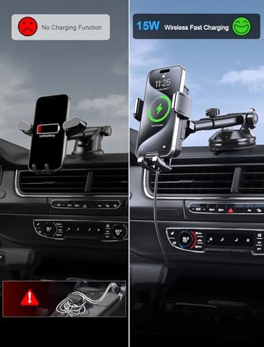 MOKPR Wireless Car Charger – 15 W/10 W/7.5 W Auto-Clamping Cup Holder Phone Mount for i Phone & Samsung – Fast Charging Car Mount with Enhanced Compatibility for Seamless Navigation & Calls – Durable, Convenient, and Safe Charging Solution for Busy Lifestyles