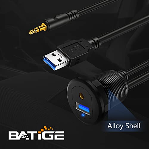 BATIGE Type C USB 3.0 Flush Mount Extension Cable – 3 ft Alloy Shell Car, Truck & Motorcycle Dashboard USB Port with LED Indicator for Enhanced Durability and Seamless Connectivity