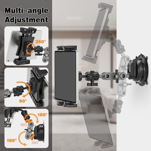 Heavy-Duty 360° Adjustable Tablet Mount for Vehicles and Kitchens – Versatile Stand for i Pad Pro/Air/Mini, Cellphones & More – Secure Dashboard & Windshield Holder for Effortless Access and Optimal Viewing