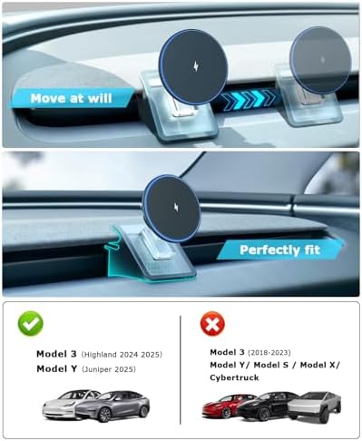 Tesla Model 3 & Y 2025 Premium Phone Mount with 15 W Mag Safe Wireless Charger – Effortless Installation for i Phone 12-16 Series – Enhance Driving Safety & Convenience with This Essential Tesla Accessory