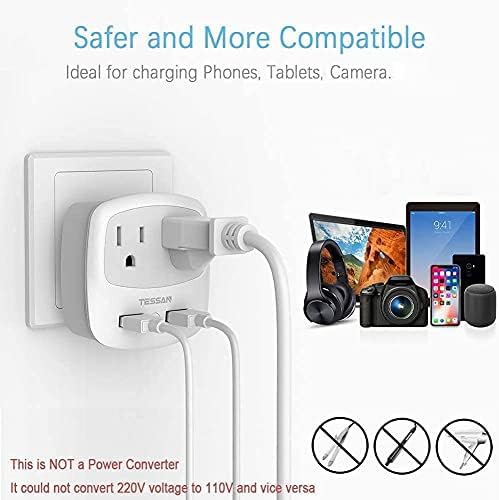Ultimate TESSAN Type G UK Travel Plug Adapter with Dual USB Fast Charger Ports – Compact US to UK Power Converter for Effortless Global Connectivity in Scotland, London, Ireland, Kenya, Dubai & Qatar