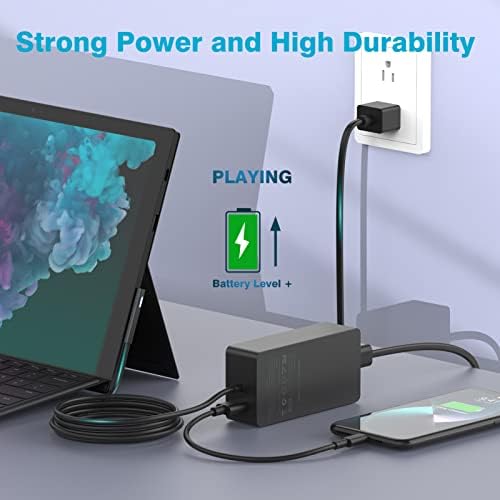 Powerful 127 W Microsoft Surface Charger with 10 FT Cable – Ultimate Compatibility for Surface Book 3, 2, 1, Surface Laptop Studio & Pro Series – Fast Charging with Magnetic Plug & LED Status Indicator – Enhanced Battery Health Protection & USB Port for Simultaneous Charging