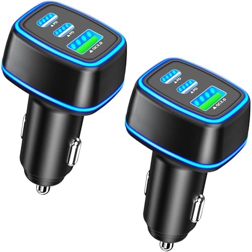 KYOHAYA 90 W Car Charger Bundle – 4-Port USB-C & USB-A Fast Charging Adapter for i Phone 16/15/14/13/12/11 Pro, Galaxy S25/S24, Google Pixel – High-Speed Dual Charging Solution for Road Trips and Daily Commutes – Durable, Compact Design for Enhanced Compatibility and Performance