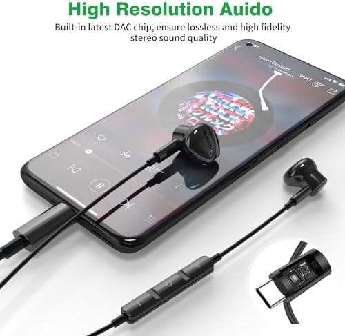 Premium USB C Headphones – Magnetic Wired Earbuds with Hi-Fi Stereo Sound, Built-in Microphone & Volume Control for Galaxy S24/S23/S22, i Phone 16/15, Pixel & More – Unmatched Compatibility & Portability for Music Enthusiasts