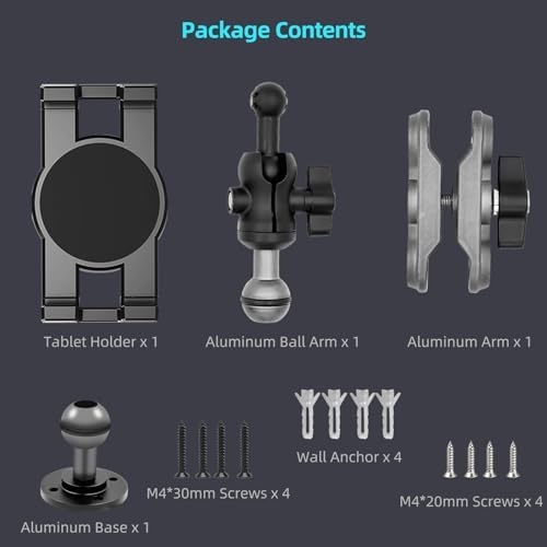 Premium Aluminum Heavy Duty Tablet Holder Mount for Vehicles – 360° Adjustable Drill Base Stand for i Pad Pro, Air, Mini & Samsung Galaxy Tabs (4.7″ – 12.9″) – Ideal for Car, Truck, Wall, and Desk Use with Enhanced Stability and Effortless Access