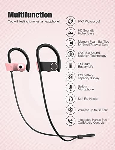Otium Wireless Bluetooth Earbuds – IPX7 Waterproof Sports Headphones for Gym and Running, HD Stereo Sound with 15-Hour Battery Life, Sweatproof In-Ear Design, Enhanced Compatibility for Active Lifestyles