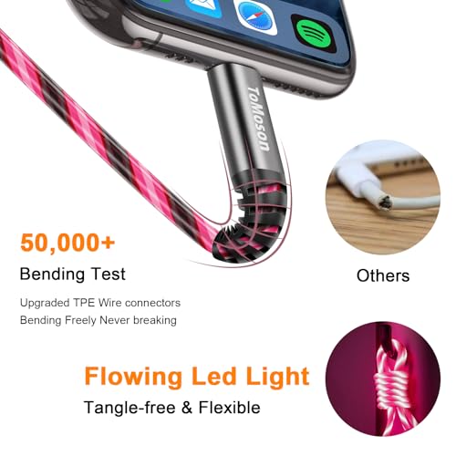 Vibrant LED Lightning Charging Cable for i Phone – MFi Certified 6 FT Fast Charge USB Cord with Dynamic RGB Light-Up Feature for Enhanced Compatibility and Performance with i Phone 14, 13, 12, 11 Pro Max, XR, X, SE, 8 Plus, i Pad, and i Pod – Durable and Stylish Tech Accessory for Home and On-the-Go Charging