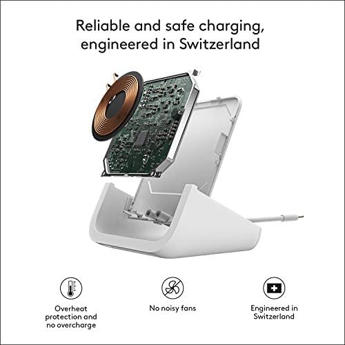 Logitech Powered Wireless Charging Stand for i Phone 8, 8 Plus, X, XS, XS Max, and XR – Fast 10 W Qi-Certified Charger with Adjustable Viewing Angles and Anti-Slip Design for Enhanced Safety and Convenience