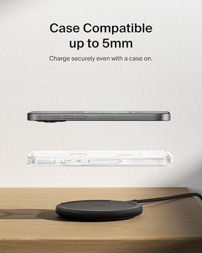 Belkin 15 W Qi Wireless Charging Pad – Fast, Efficient Charging for i Phone 16/15/14/13, Samsung Galaxy S25/S24, and Google Pixel – Eco-Friendly Design with Power Supply & Cable – Safe Charging with Case Compatibility – Perfect for Home or Travel – 2-Year Warranty Included