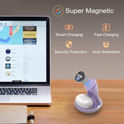 Revolutionize Your Charging Routine with the i Morde Multi-Device Dock: Stylish Purple Fast Charging Station for Fitbit Sense, Versa Series & Earbuds – Ultimate Compatibility with Google Pixel Buds, Galaxy Buds, and Air Pods, Featuring Overcharge Protection for Safe, Efficient Power-ups – Ideal for Home & Travel Use