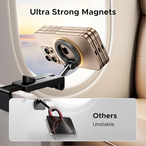 UGREEN Airplane Phone Holder for Magsafe Air Plane Travel Essentials Magnetic Phone Mount Compatible with iPhone 16 15 14 13 12 Pro Max Mini Magsafe Case, Handsfree for Long Flight Flying – Enhanced Compatibility and Speed