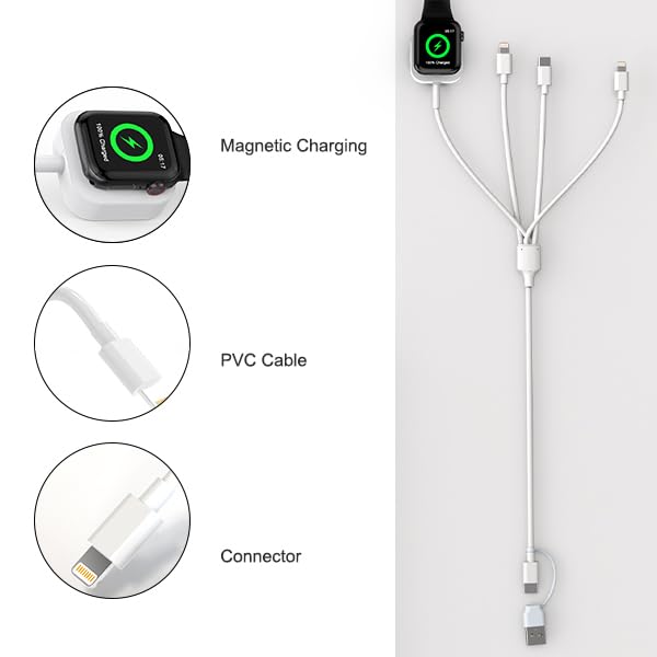 Ultimate 6-in-1 Travel USB C Charging Cable for Apple Devices – Fast Charge i Watch, i Phone, and i Pad with Versatile 3 M Type C & USB A Adapter Combo for Series 8, 7, 6, 5, 4, 3, 2, SE – Lightweight, Durable, and Perfect for On-the-Go Charging