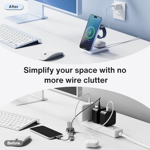 Foldable 3-in-1 Wireless Charging Station for Apple Devices – Fast Charge i Phone, Apple Watch & Air Pods with Enhanced Compatibility – Travel-Friendly Design with Adjustable Stand – Safe and Compact Charging Solution with 33 W PD Charger Included