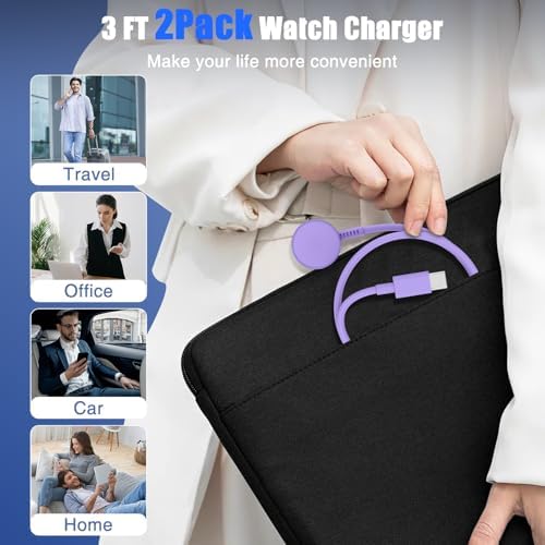 USB-C Magnetic Charger for Apple Watch – Fast Charging Cable Compatible with Ultra, Series 9-1 – 3.3 FT (1.1 M) Black – Enhanced Power Delivery & Secure Connection for All Models