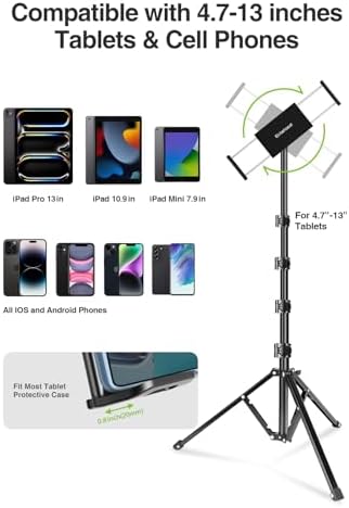 Ultimate Aluminum Alloy Tablet Tripod Stand with 360° Rotation and Adjustable Height – Versatile Holder for 7.9-11 Inch Devices, Ideal for Work, Streaming, and Presentations – Lightweight, Durable, and Portable i Pad Support for Enhanced Stability and Comfort