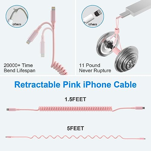 Revolutionize Your Charging Experience with the MFi Certified Pink Coiled i Phone Lightning Cable – 3 FT USB C to Lightning Car Charger for Fast Data Sync and Enhanced Compatibility with i Phone 14, 13, 12, 11 Pro Max, Mini, SE, XS, XR, X, 8, 7, 6, 5 – Tangle-Free and Stylish Accessory for On-the-Go Connectivity