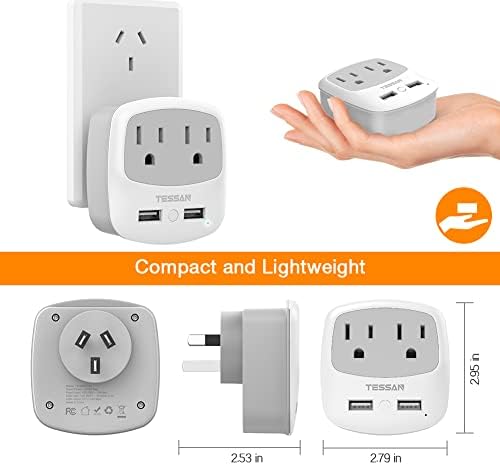 Ultimate TESSAN Type G UK Travel Plug Adapter with Dual USB Fast Charger Ports – Compact US to UK Power Converter for Effortless Global Connectivity in Scotland, London, Ireland, Kenya, Dubai & Qatar