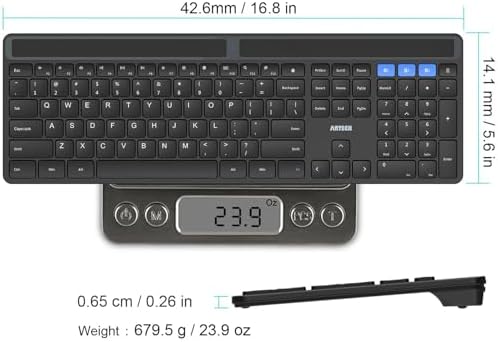 Revolutionize Your Typing: Arteck Solar Bluetooth Keyboard – Universal Multi-Device Wireless Solution for Windows, i OS & Android – Rechargeable, Ergonomic & Eco-Friendly Full-Size Keyboard for Enhanced Speed & Comfort on Desktop, Laptop, Tablet & Smartphone