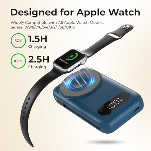 High-Capacity 26800 m Ah Magnetic Power Bank: All-in-One Wireless Charging Solution for i Phone 12-16, Samsung, Android & Air Pods – Fast and Efficient Multi-Device Charger with Built-in Cables & Apple Watch Compatibility (Stylish Blue) – Your Ultimate Travel Power Companion