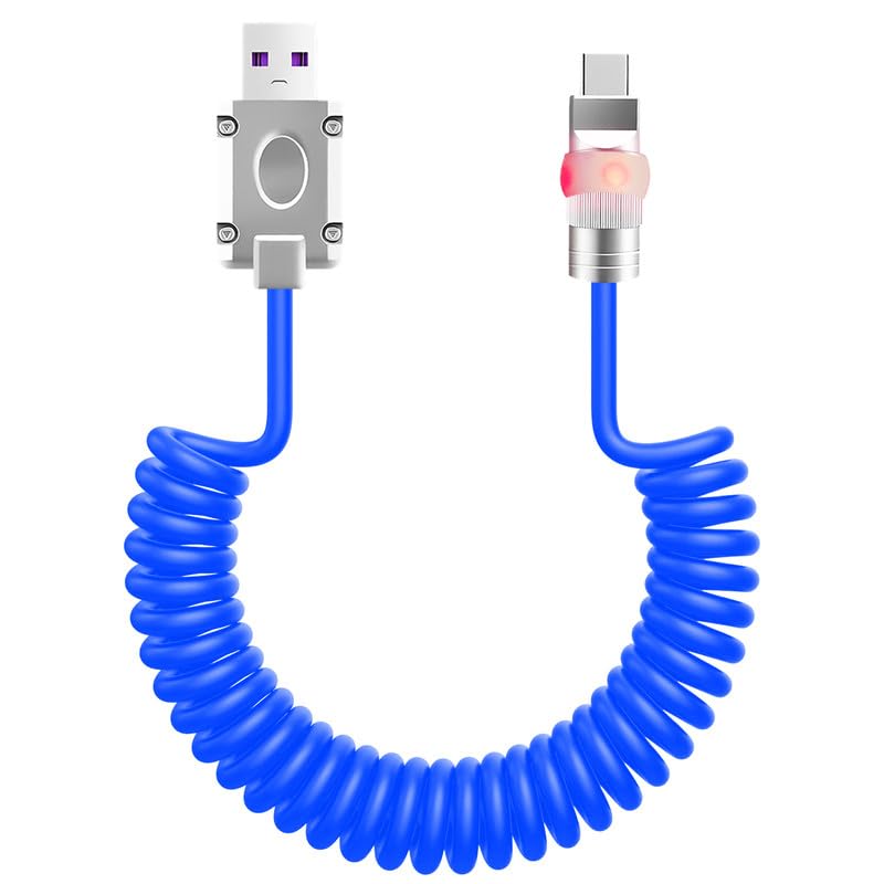 Neon Chubby USB-C Charging Cable with Fast Charge and Adjustable Length – Coiled Design for Maximum Flexibility and Stunning Gradient Illumination (1.64 FT to 4.43 FT) – Durable and Stylish Accessory for Smartphones and Tablets, Enhancing Your Charging Experience with Eye-Catching Glow and Robust Performance