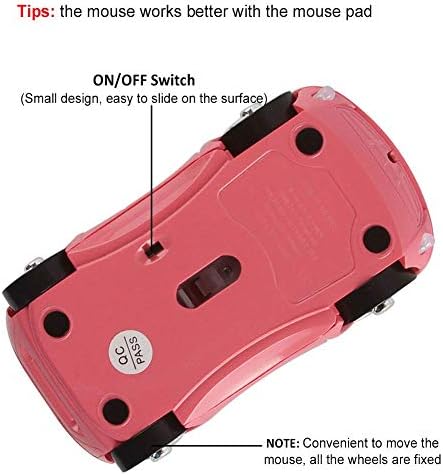 Sporty Pink Wireless Car-Shaped Optical Mouse – Portable 1600 DPI Mini Wireless Mice with USB Receiver for Laptop & Desktop – Ergonomic Design for Travel & Home Use – Unique Gift Idea for Tech Lovers