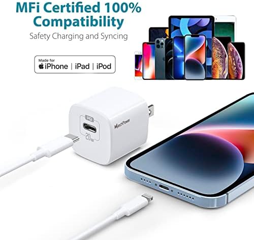 Ultra-Fast i Phone Charger Bundle – MFi Certified 6 FT USB-C to Lightning Cable with 20 W PD3.0 Quick Charge Block for Rapid Power Delivery – Compatible with i Phone 14, 13, 12, SE, 11 Pro Max, XS, XR & i Pad – Durable, Compact Design for Everyday Use