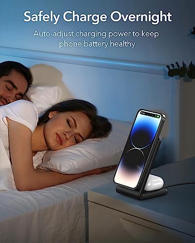 Meifigno Dual Pack Mag Safe-Compatible Fast Wireless Charger Stand with 20 W USB-C Block & 2 USB-C Cables – Premium Charging Solution for i Phone 16 Pro Max, 15, 14, 13, 12 & Air Pods 4/3/Pro – Sleek Design for Efficient Device Powering and Enhanced Compatibility