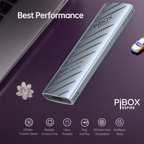 High-Speed Pibox India NVMe M2 Enclosure with Fan – USB 3.2 10 Gbps Tool-Free SSD Adapter for 2230/2242/2260/2280 M & B&M Keys – PCI-E NVMe Reader with Enhanced RTL9210 Performance and Heat Dissipation Solutions
