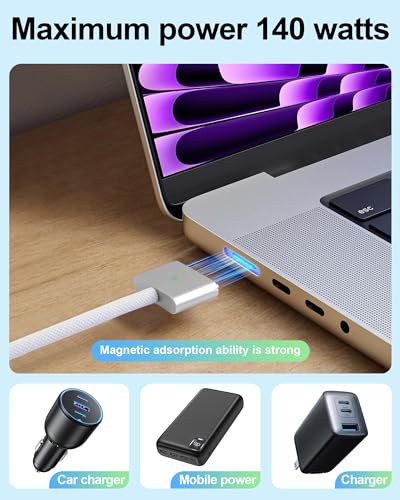 Experience Unmatched Power with the 140 W USB-C to Magnetic 3 Charger Cable for Mac Book Air/Pro – 9.8 ft Durability & Enhanced Compatibility for Seamless Charging Performance – Ideal for M1, M2, M3 Models 14-16 Inches – Fast Charging Solution for On-the-Go Users