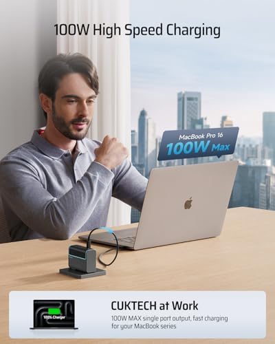 High-Power 100 W USB-C Wall Charger – CUKTECH 3-Port GAN Fast Charging Hub for Mac Book, i Phone, Galaxy & More – Efficient PD3.1 Cable Included for Rapid Multi-Device Power Delivery and Optimal Heat Management