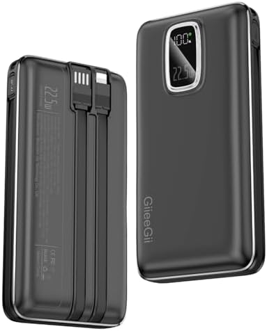 Ultimate 10000 m Ah Portable Power Bank with Built-In USB-C, USB-A & i OS Cables – 22.5 W Fast Charging Power Bank for i Phone 16/15/14/13, Samsung S24/S23/S22/S21, i Pad & More – Lightweight, Airline-Approved Charger for On-the-Go Convenience and Enhanced Device Compatibility